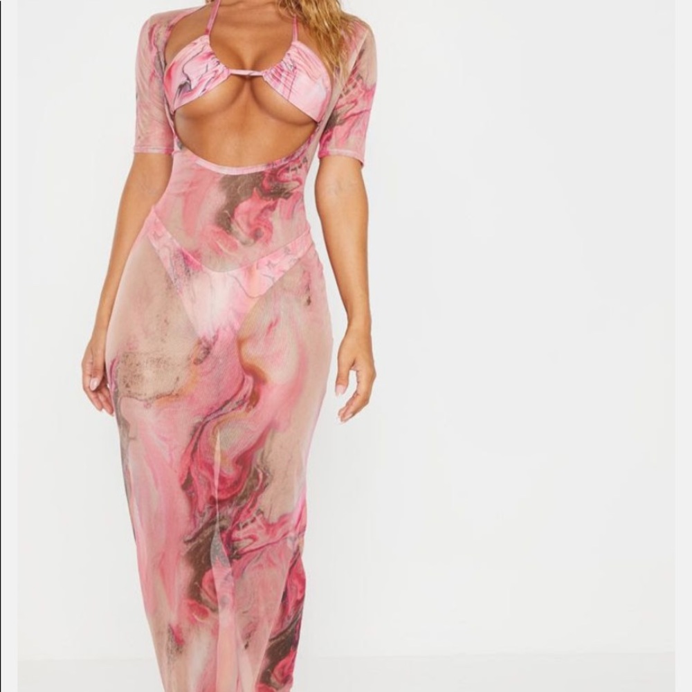 Pink Acid Print Scoop Mesh Maxi coverup